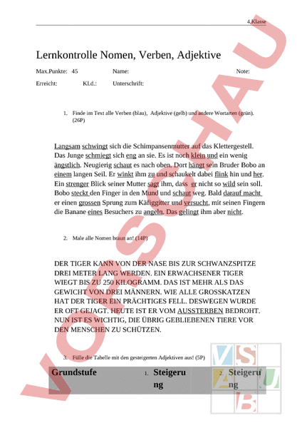 Arbeitsblatt: Nomen Verben Adjektive - Deutsch - Grammatik