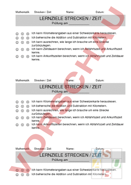 Arbeitsblatt: Lernziele Strecke, Zeit - Mathematik ...