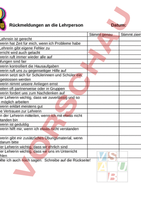 Arbeitsblatt: Schülerfeedback an LP - Administration / Methodik ...