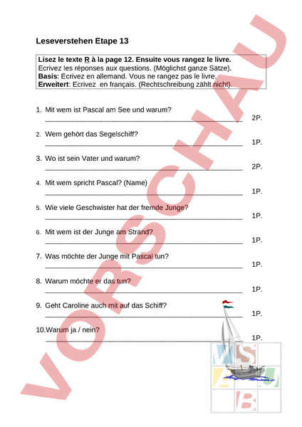 Arbeitsblatt: Leseverstehen BC Et 13 - Französisch - Textverständnis