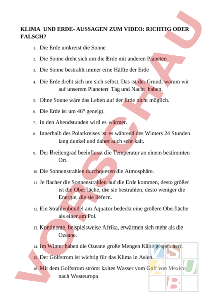 Arbeitsblatt: Klima der Erde - Geographie - Gemischte Themen
