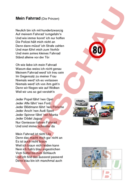 Rentner Boss Kreuzung mein fahrrad text Anspruch Wochentags Leg deine ...