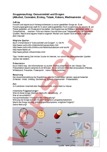 Arbeitsblatt Gruppenauftrag Genussmittel Und Drogen