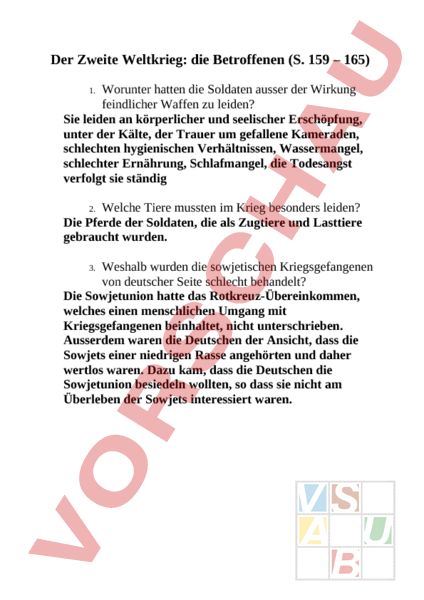 Arbeitsblatt: Der Zweite Weltkrieg: die Betroffenen - Geschichte - Neuzeit