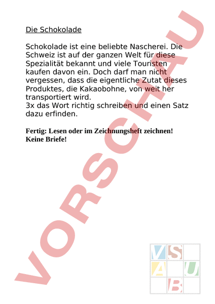 Arbeitsblatt: Diktat zum Thema schokolade - Deutsch - Anderes Thema