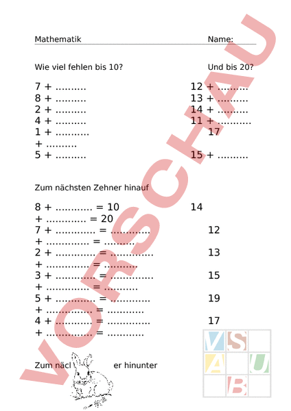 Arbeitsblatt: Plus und Minus - Mathematik - Addition