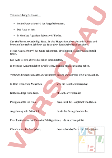 Arbeitsblatt: Teilsätze - Deutsch - Grammatik