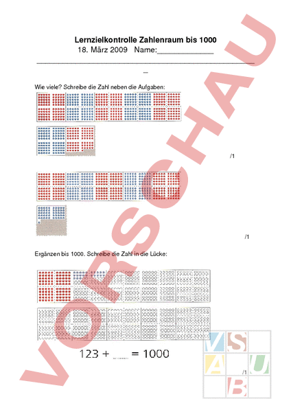 Arbeitsblatt: Lernziel Zahlenraum 1000 - Mathematik - Gemischte Themen