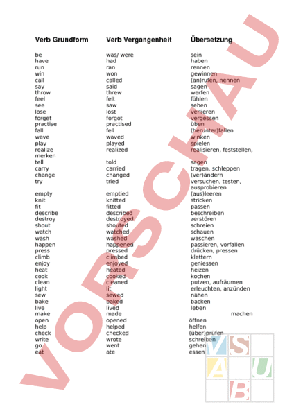 Arbeitsblatt: Verbenliste Englisch - Englisch - Anderes Thema