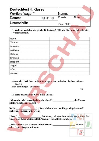 Arbeitsblatt: Test Wortfeld sagen - Deutsch - Texte schreiben