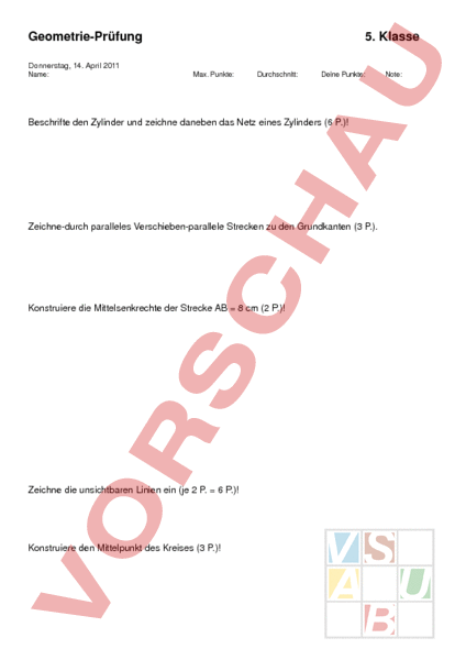Arbeitsblatt: Geometrieprüfung Stoff 5. Klasse - Geometrie - Gemischte ...