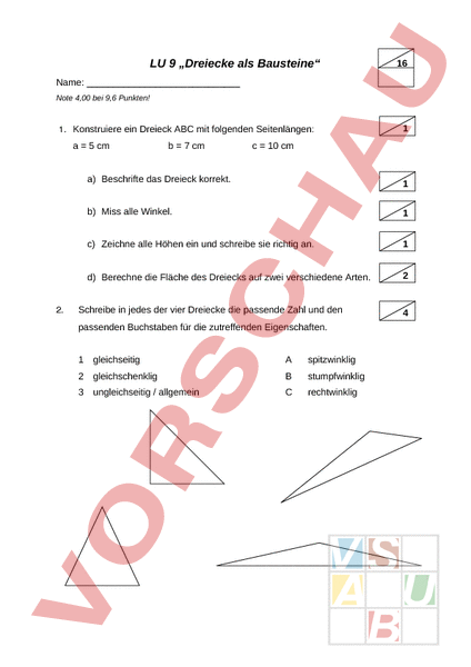 Arbeitsblatt: Test LU 9 - Mathematik - Gemischte Themen