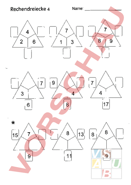 Arbeitsblatt: Rechendreiecke 3 - Mathematik - Gemischte Themen