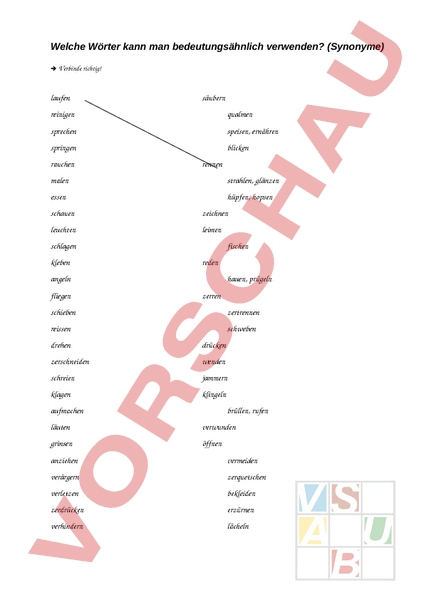Arbeitsblatt: Synonyme - Deutsch - Wortschatz