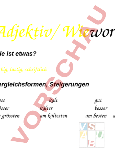 Arbeitsblatt: Merkblatt Adjektiv - Deutsch - Grammatik