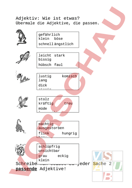 Arbeitsblatt: Adjektive - Deutsch - Grammatik