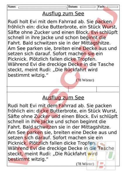 Arbeitsblatt Diktat Ausflug zum See Deutsch Rechtschreibung