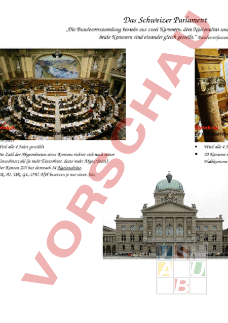 Arbeitsblatt Das Schweizer Parlament Geschichte Politik