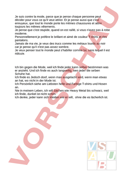 Arbeitsblatt: Eigene Meinung 1+2 S. Envol 8 Unité 10 Modul