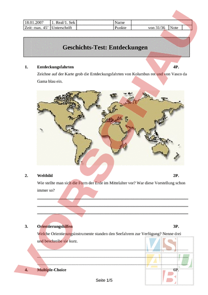 Arbeitsblatt: Test Entdecker - Geschichte - Mittelalter