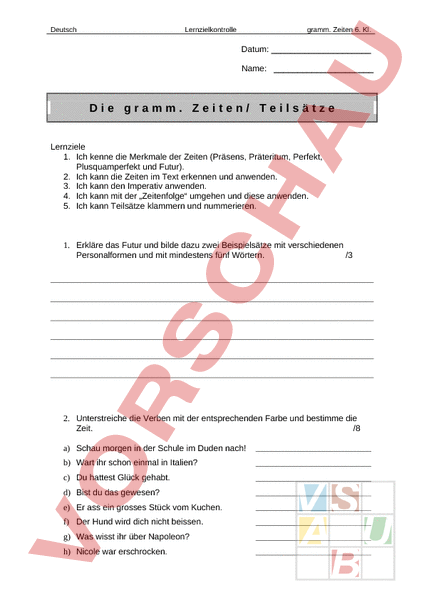Arbeitsblatt: LK Teilsätze - Deutsch - Grammatik