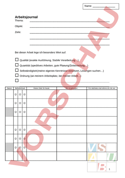 Arbeitsblatt Arbeitsjournal Werken / Handarbeit Textil