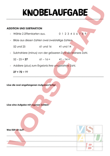 Arbeitsblatt Knobelaufgaben 3 Klasse Mathematik Gemischte Themen