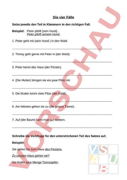 Arbeitsblatt: Vier Fälle (Übung/Test) - Deutsch - Grammatik