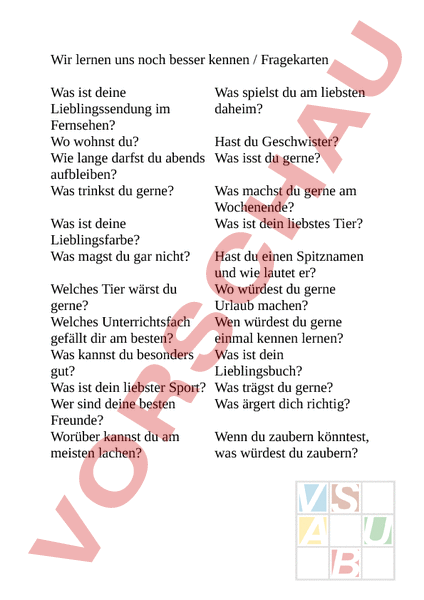 Arbeitsblatt: Fragekarten zum Kennenlernen - Deutsch - DaZ