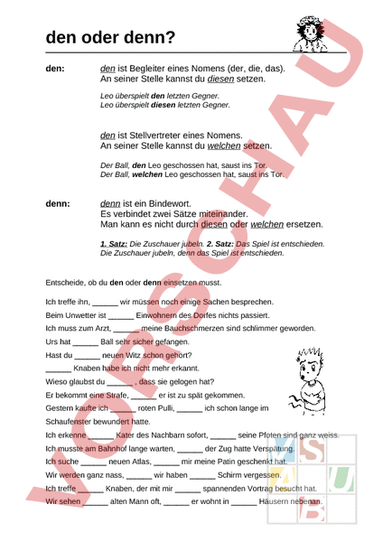 Dem oder den arbeitsblatt