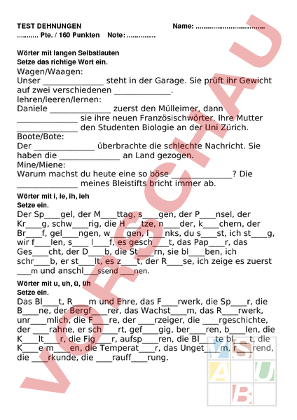 Arbeitsblatt: ie / i Test - Deutsch - Rechtschreibung