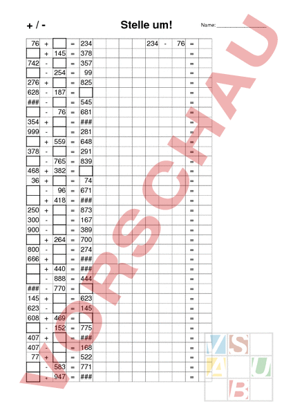 Arbeitsblatt: Plus/Minus - Mathematik - Repetition