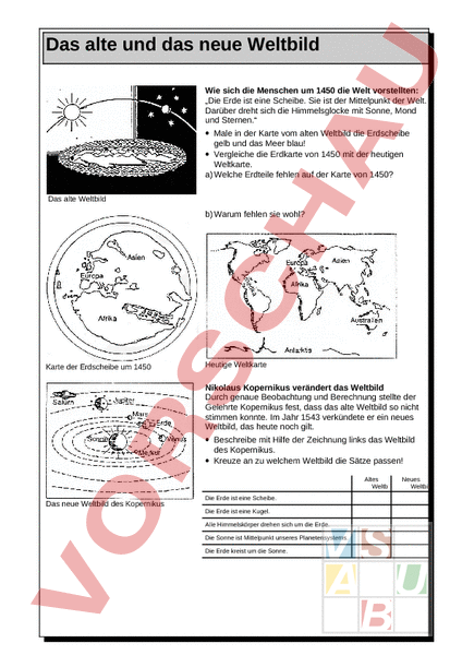 Arbeitsblatt: Das neue und das alte Weltbild - Geschichte - Anderes Thema