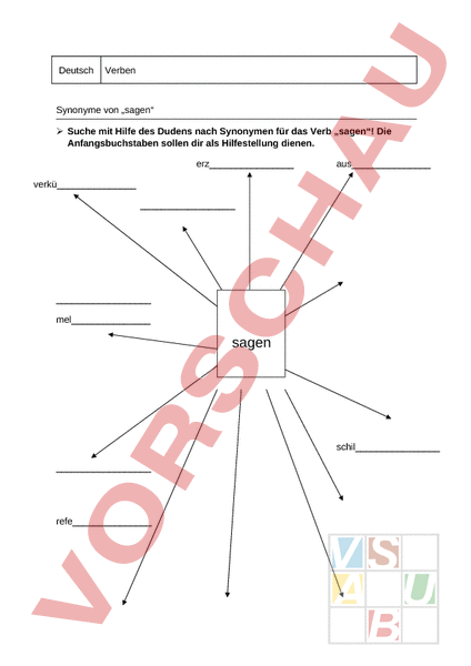 Arbeitsblatt: Synonyme - Deutsch - Wortschatz