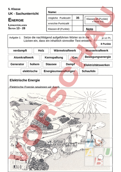 Arbeitsblatt: energie 2 - Physik - Gemischte Themen