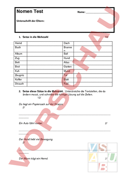 Arbeitsblatt: Test Nomen - Deutsch - Grammatik