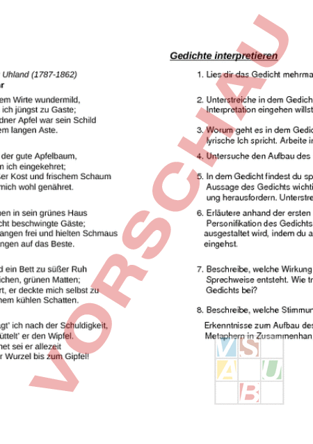 Arbeitsblatt: Anleitung zur Gedichtinterpretation - Deutsch ...