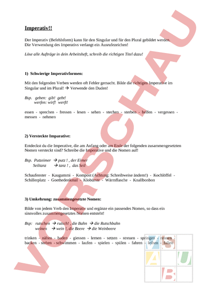 Arbeitsblatt Imperativ Bilden Deutsch Grammatik
