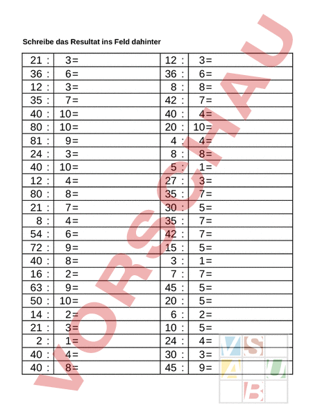 Arbeitsblatt: Mathematik: Division 1 bis 10. - Mathematik - Division