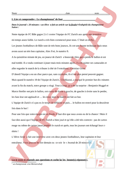 Arbeitsblatt: Lire et comprendre - Französisch - Textverständnis