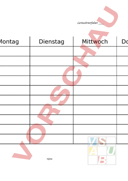 Arbeitsblatt: Lernwörterliste - Deutsch - Rechtschreibung