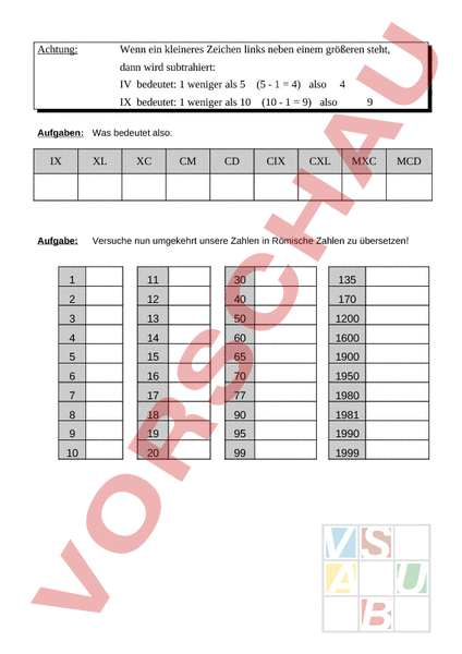 Arbeitsblatt Romische Zahlen Geschichte Mittelalter