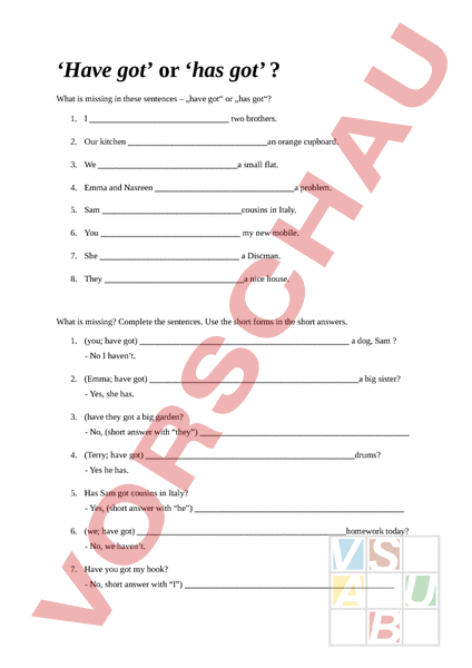 Arbeitsblatt Have Got Or Has Got Englisch Grammatik Arbeitsblatt Have Got Or Has Got Englisch Grammatik