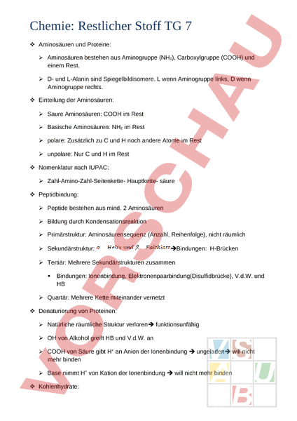 Arbeitsblatt: Aminosäuren - Biologie - Anderes Thema