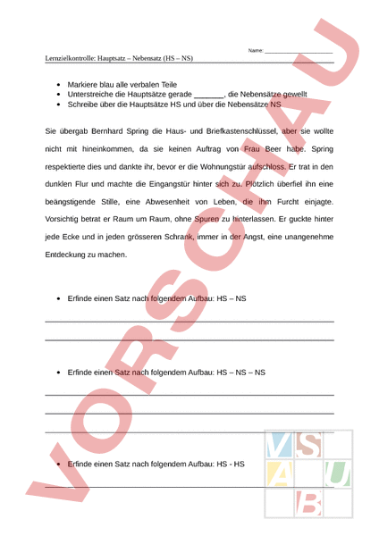 Arbeitsblatt: Deutsch/Haupt- und Nebensätze - Deutsch - Grammatik