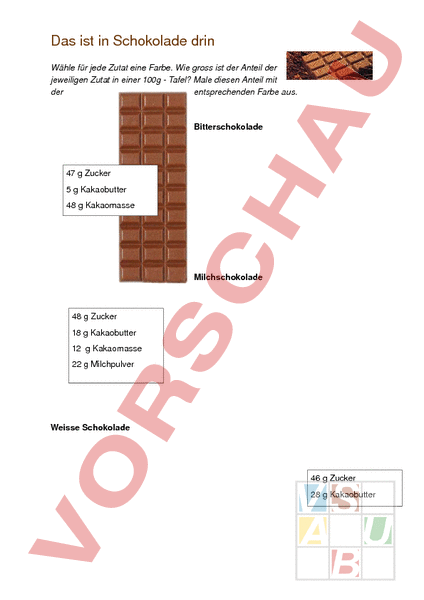 Arbeitsblatt: Zutaten Schokolade - Lebenskunde - Gemischte Themen