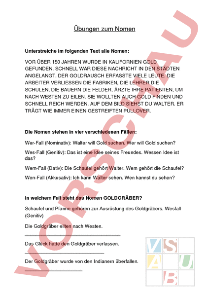 Text Nomen Arbeitsblatt: Übungen zu den Nomen - Deutsch - Grammatik