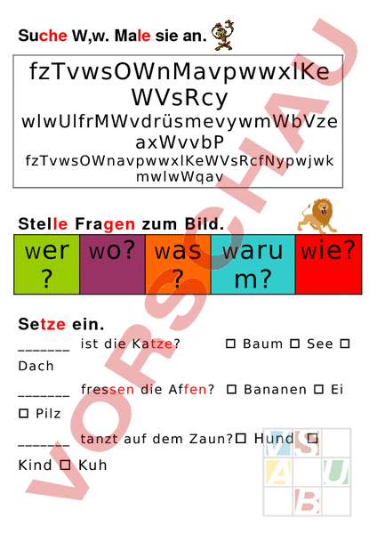 Arbeitsblatt: W/w-Wörter finden - Deutsch - Erstlesen