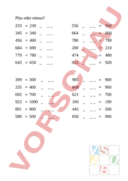 Arbeitsblatt: Plus oder minus? - Mathematik - Addition