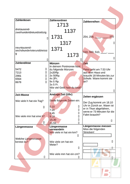 Arbeitsblatt: Mathe-Check 4. Klasse - Mathematik - Gemischte Themen